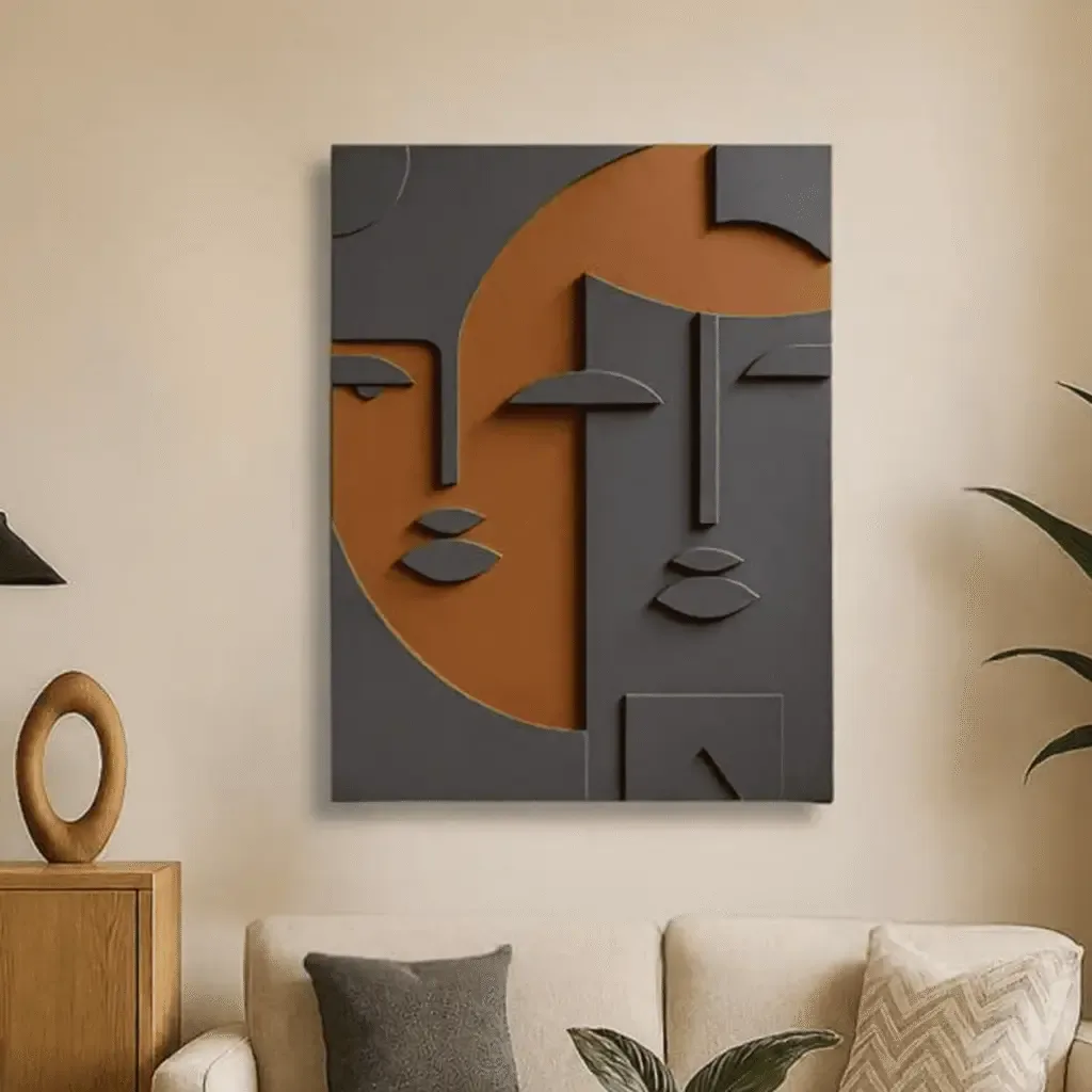 Tableau Relief 3D abstrait à visages