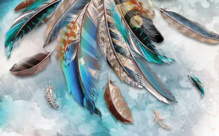 Papier Peint Plumes Bohèmes Colorées