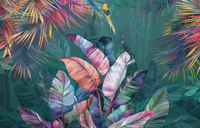 Papier Peint Tropical Prestige – Feuilles Colorées