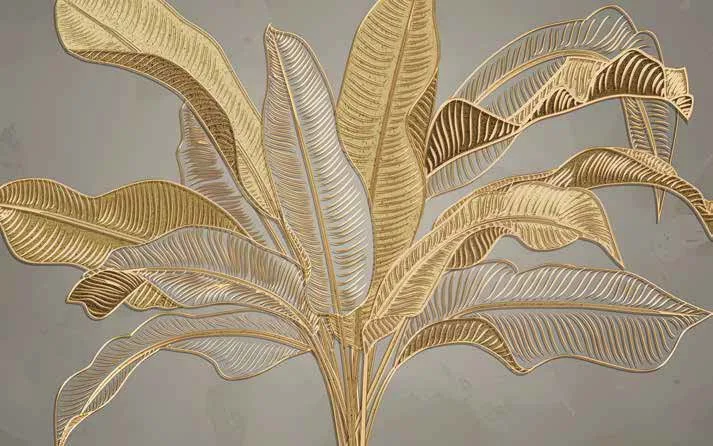 Papier Peint Feuilles Tropicales Dorées