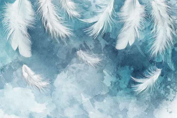 Papier Peint Plumes Aquarelle Bleu