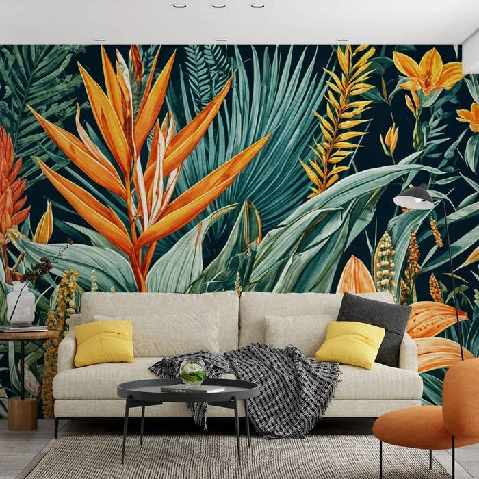 Feuillage luxuriant et fleurs exotiques
