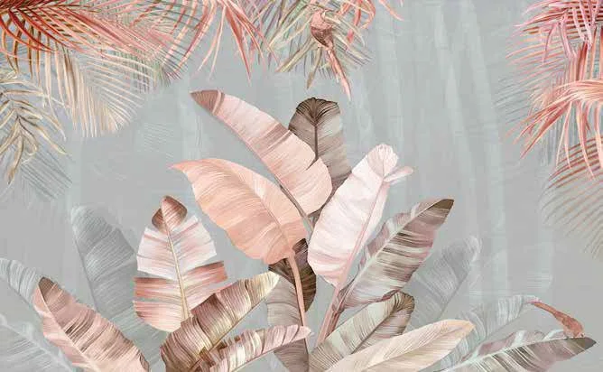 Papier Peint Tropical Pastel – Feuilles Exotiques