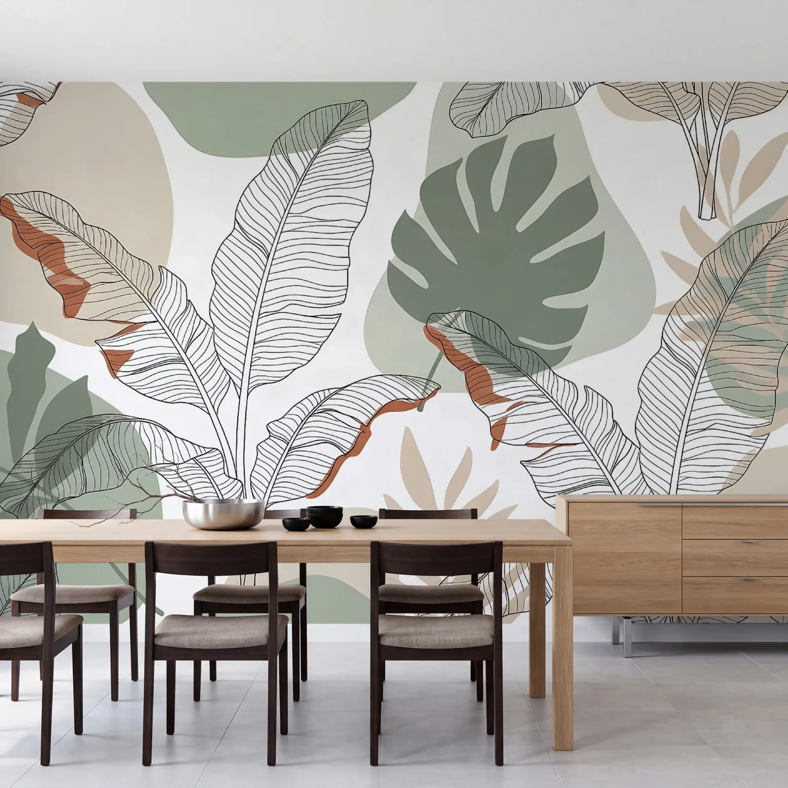 Feuilles aux lignes stylisées avec des touches de couleur douce
