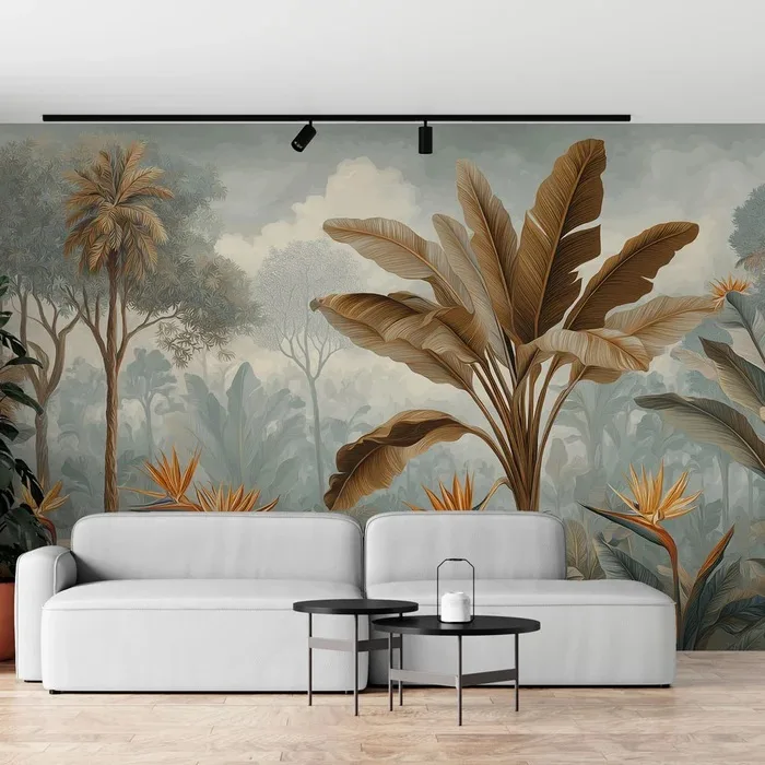 Paysage luxuriant avec fleurs exotiques et feuillage délicat