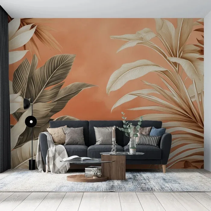 Feuilles tropicales aux teintes neutres
