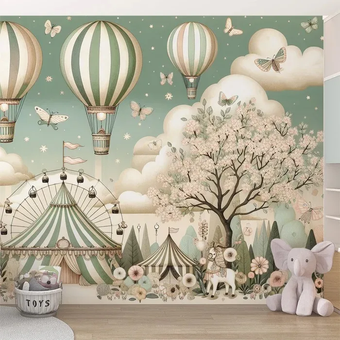Cirque avec montgolfières, papillons et animaux imaginaires